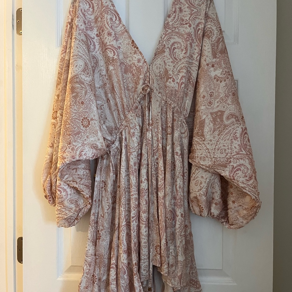 FREE PEOPLE FP ARZEL MINI DRESS Bohemian Paisley Kimono Sleeve Dress